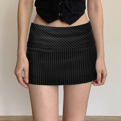 Striped Hip Wrap Slim Mini Skirt