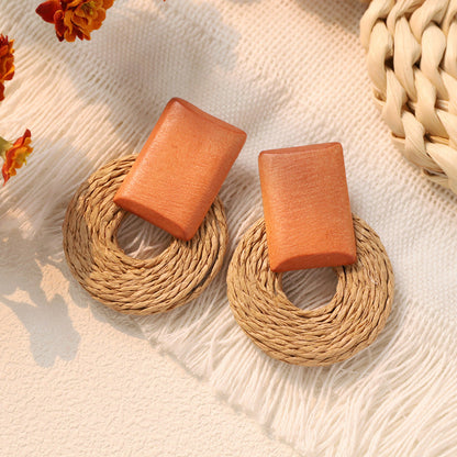 Bohemian Beach Vintage Woven Straw Earrings