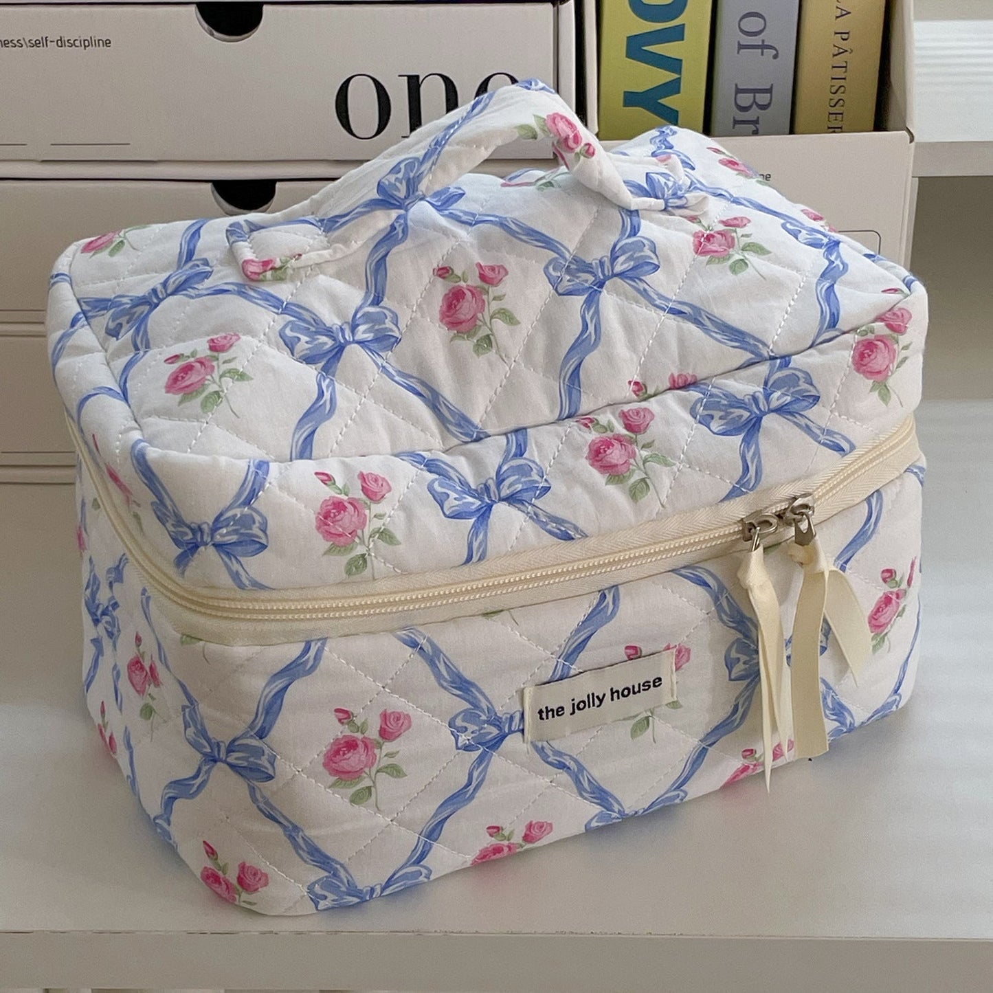 Bow Print Soft Portable Sweet Make Up Bag