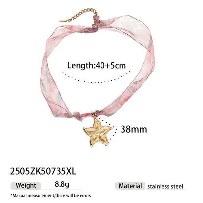 Gold Shell Pendant Colorful Scarf Necklace