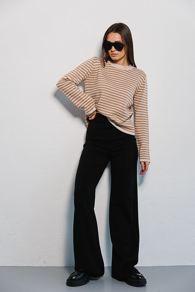 Stripe Contrast Color Knit Tops