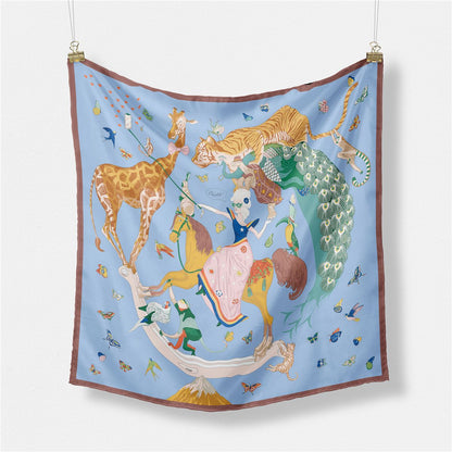 Colorful Animal Print Square Silk Scarf