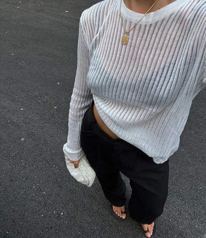 Round Neck See Through Knit Top