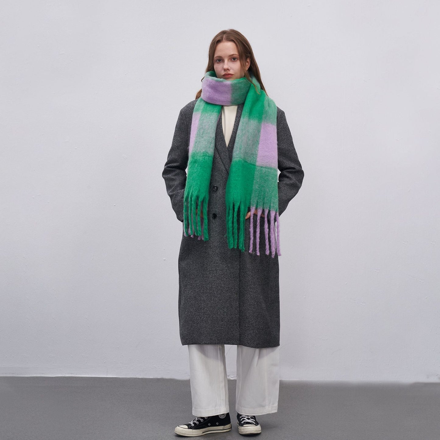 Plaid Color Block Thicken Warm Scarves