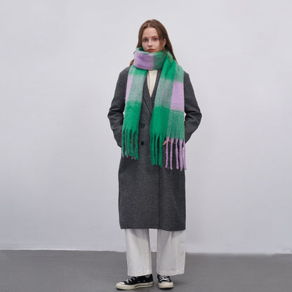 Plaid Color Block Thicken Warm Scarves