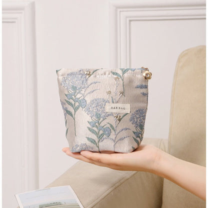 Cute Flower Textured Embroidery Makeup Bag