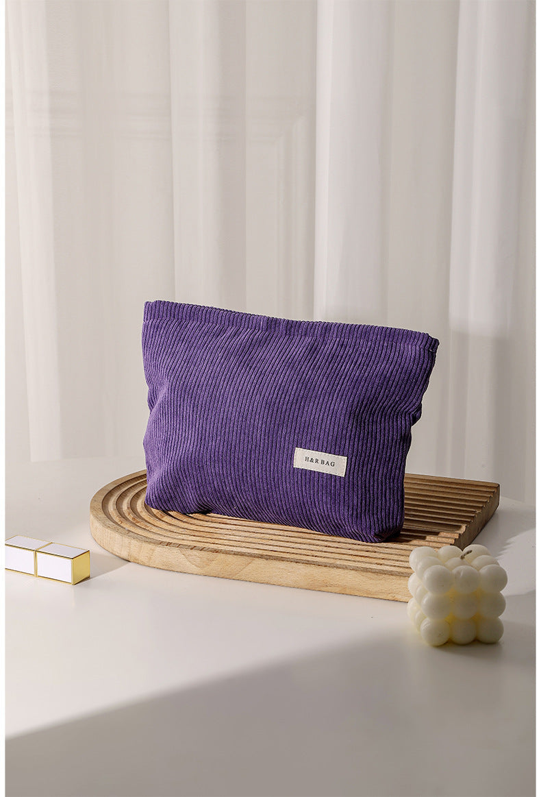 Simple Solid Color Corduroy Cosmetic Bag