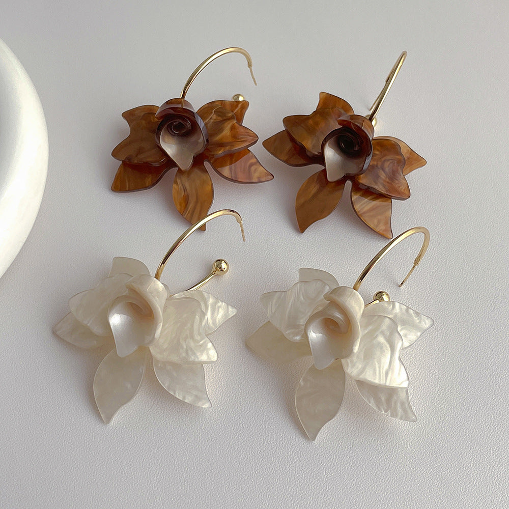 Vintage Large Flower Petal Dangle Earrings