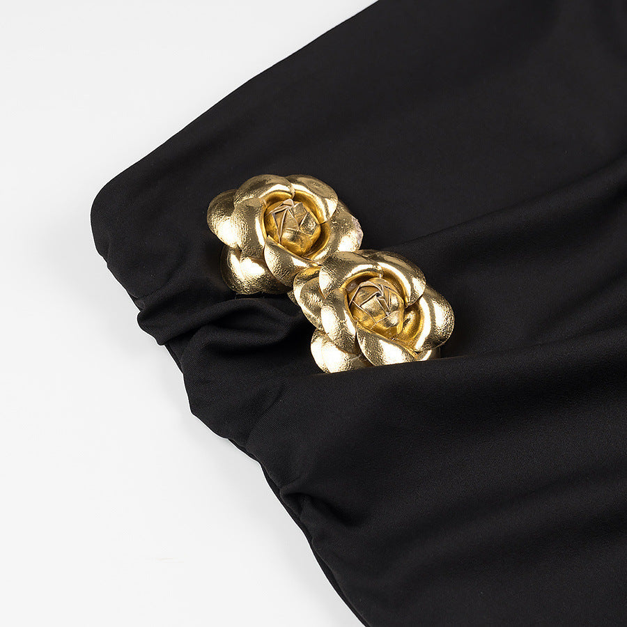 Two-Piece Fashion Rose Black Knitted Sets