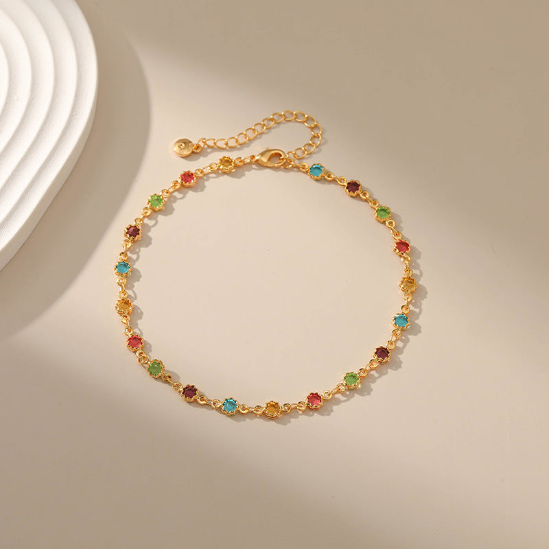 Colorful Zircon Simple Chain Anklets