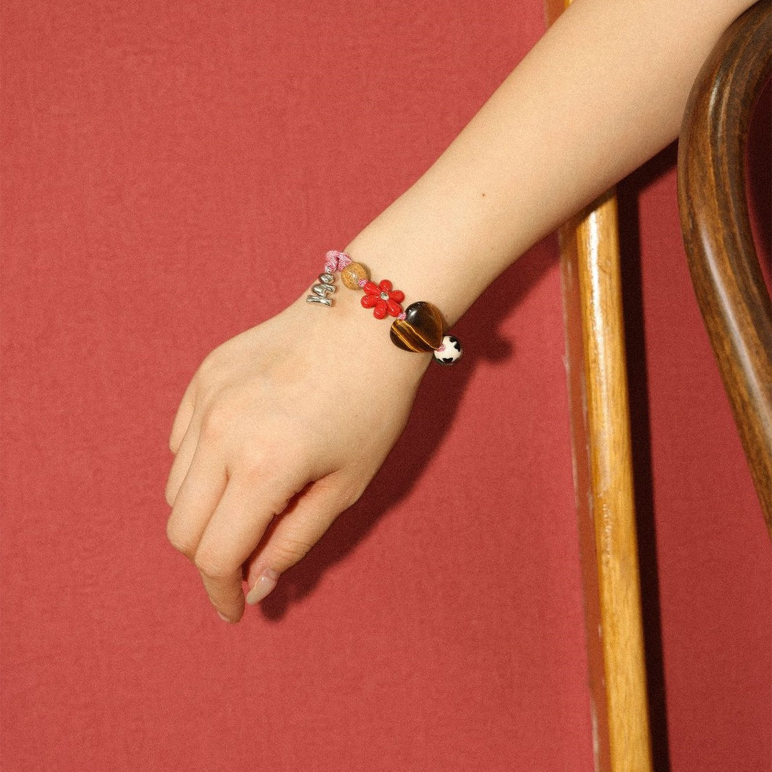 Cute Heart Braided Cord Beaded Bracelet