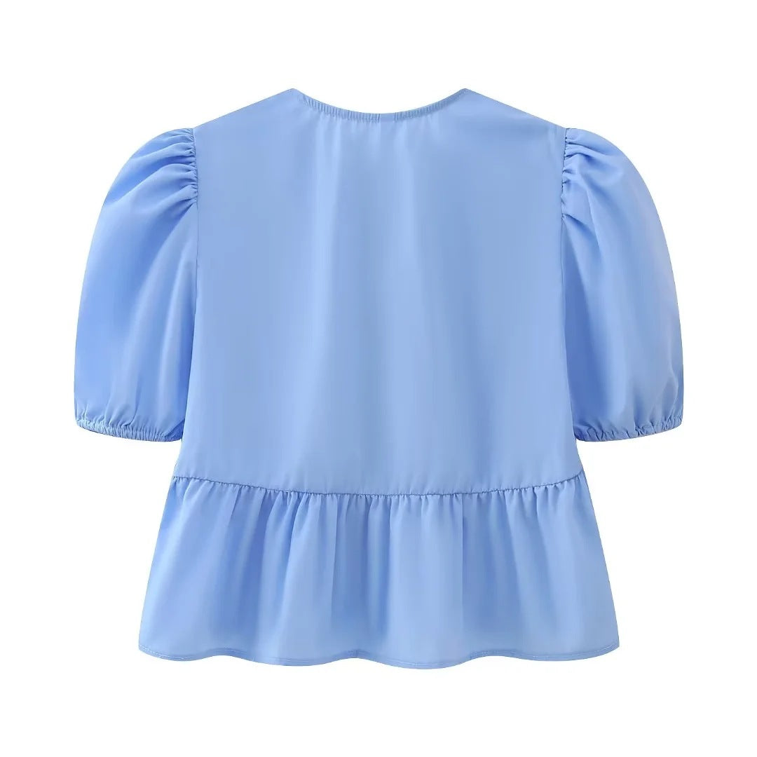 Cute Tie Front Round Neck Pullover Top