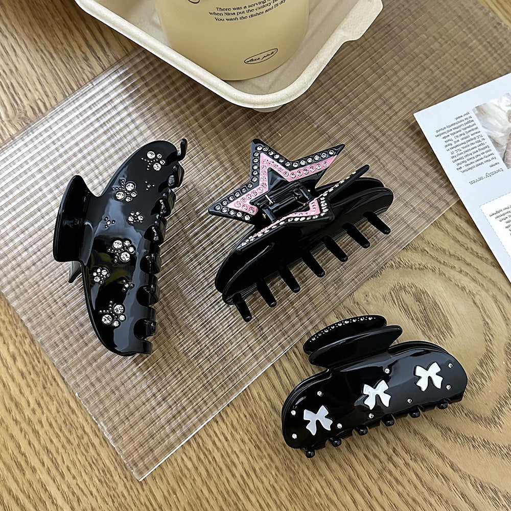 Elegant Black Rhinestone Acetate Hair Claw