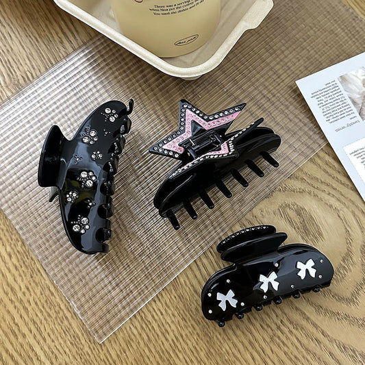 Elegant Black Rhinestone Acetate Hair Claw