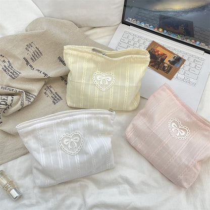 Simple Solid Color Bow Makeup Bag