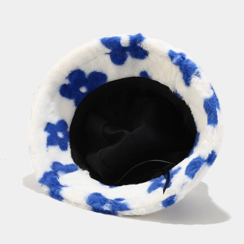 Floral Plattern Plush Winter Bucket Hats