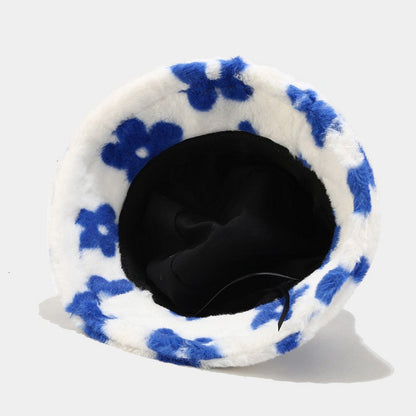 Floral Plattern Plush Winter Bucket Hats