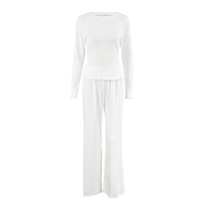 Elegant Long Sleeve Ruffled Pajamas Set