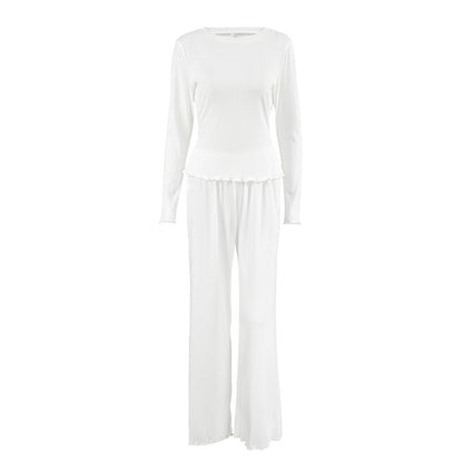 Elegant Long Sleeve Ruffled Pajamas Set