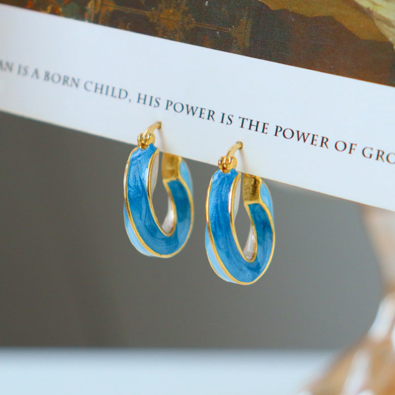 Vintage Twist Oil Drip Hoop Earrings