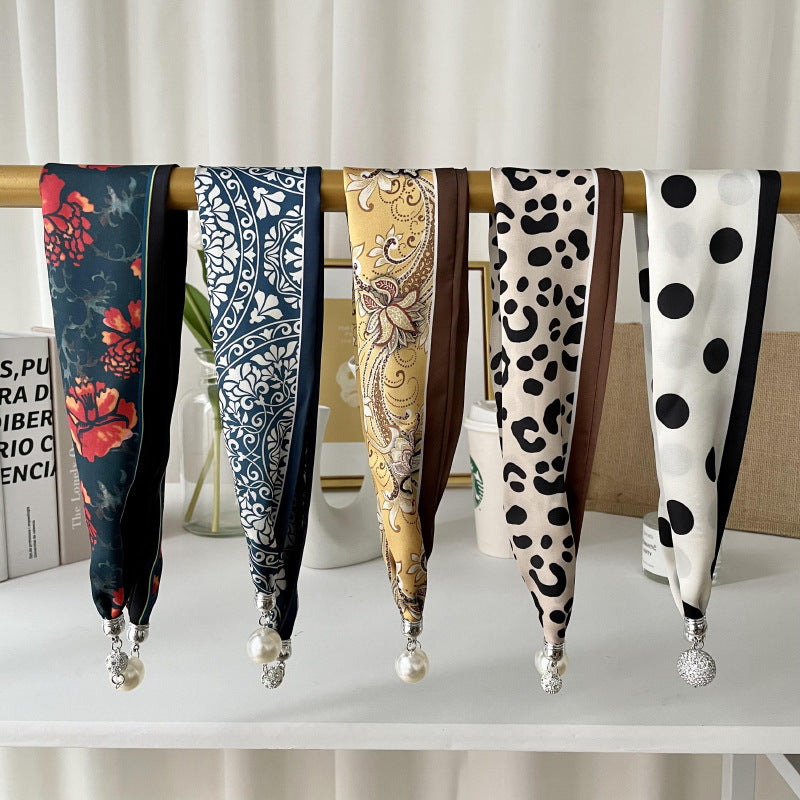 Pearl Rhinestone Polka Dot Satin Scarf