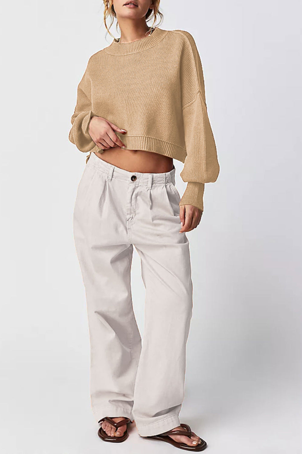 Solid Color Round Neck Simple Sweater