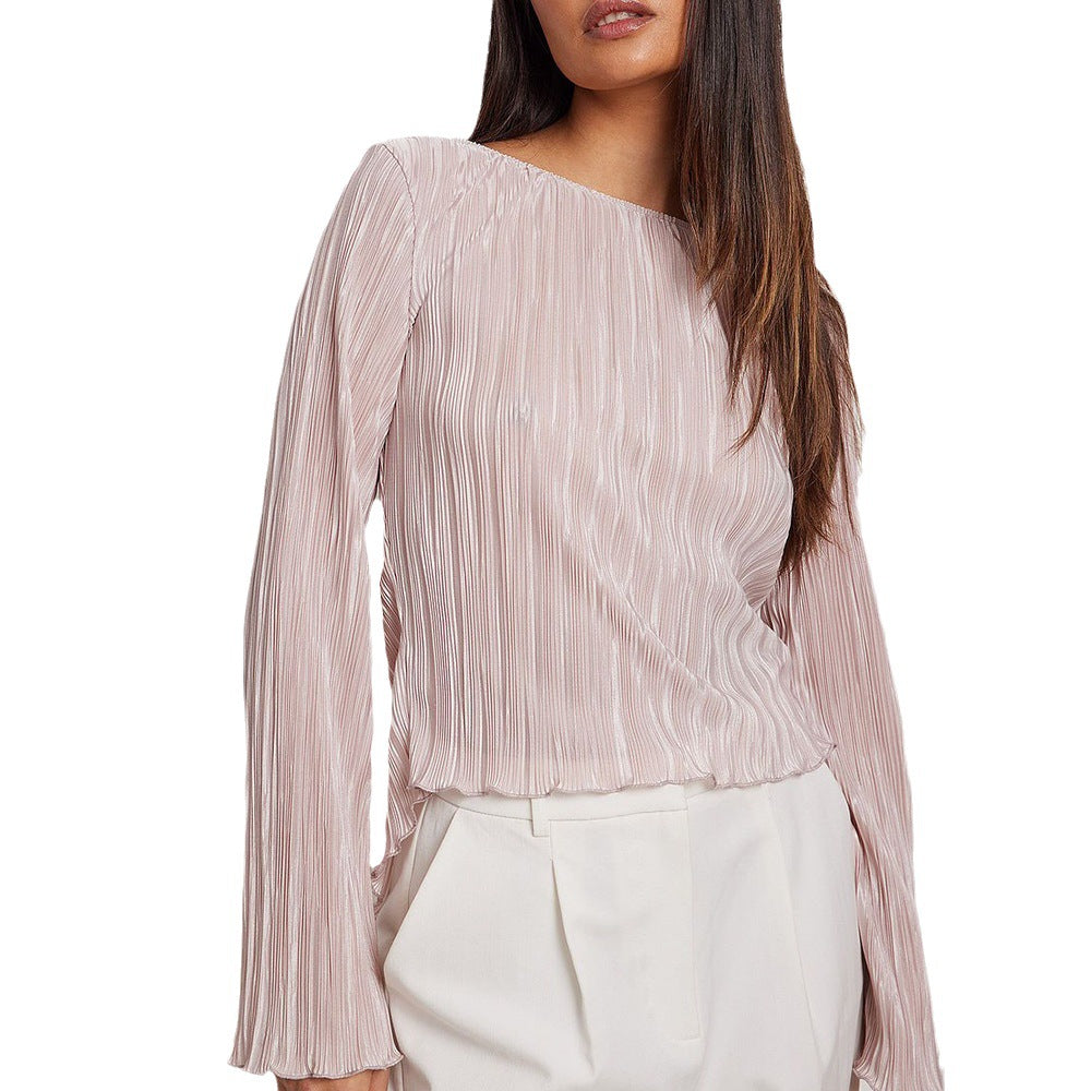 Elegant Ruched Flared Sleeve Back-Tie Top
