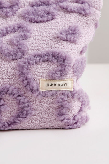Purple Plushed Soft Love Jacquard Make Up Bag
