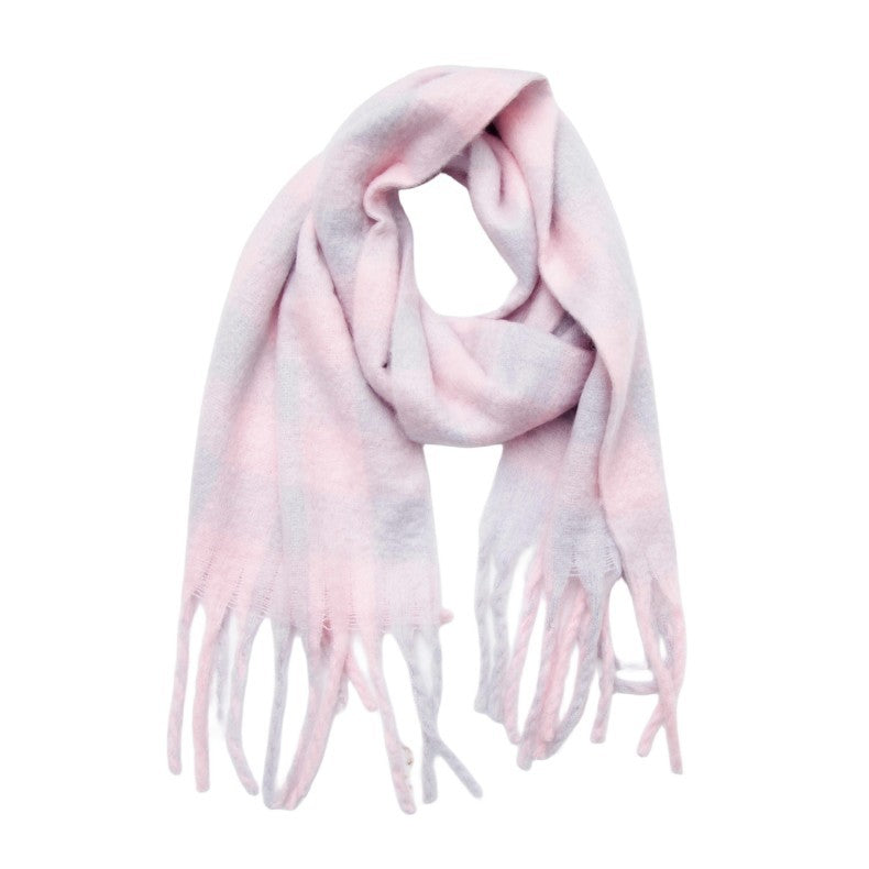 Plaid Contrast Color Tassel Scarves