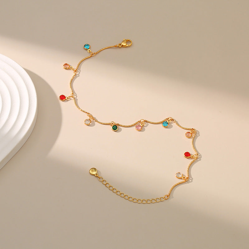 Color Zircon Pendant Chain Anklets