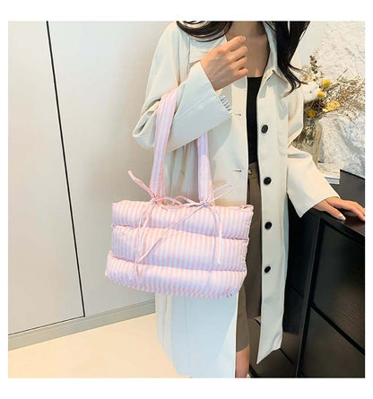 Striped Puffer Bow Knot Shoulder Handbag