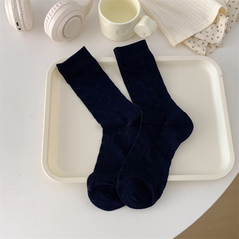Solid Color Bow Hollow Mesh Thin Socks
