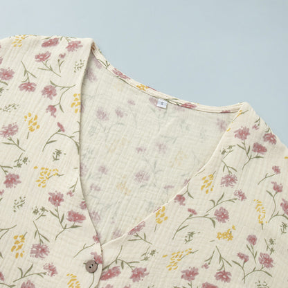 Floral Print V-Neck Button Up Pajamas Set