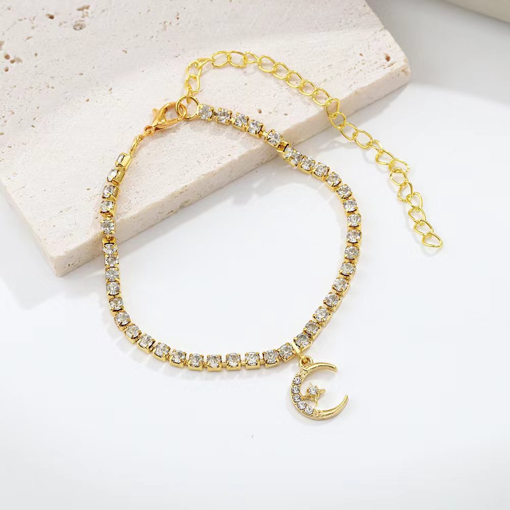 Rhinestone Moon Pendant Shiny Anklets