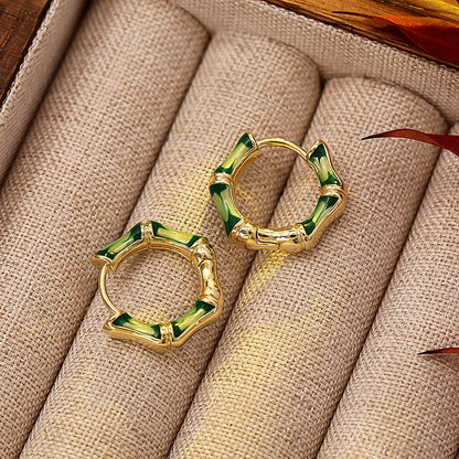 Elegant Bamboo Enamel Hoop Earrings