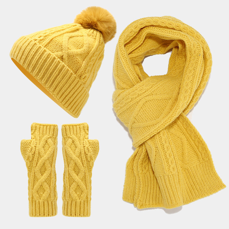 Solid Color Twist Simple Knit Hat & Scarf Sets