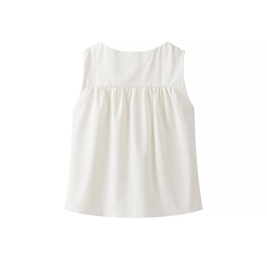 Solid Color Ruched  Sleeveless Tank Top