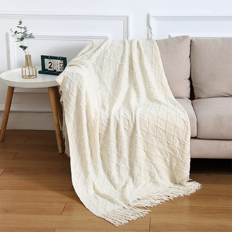 Minimalist Solid Color Diamond Pattern Sofa Blanket
