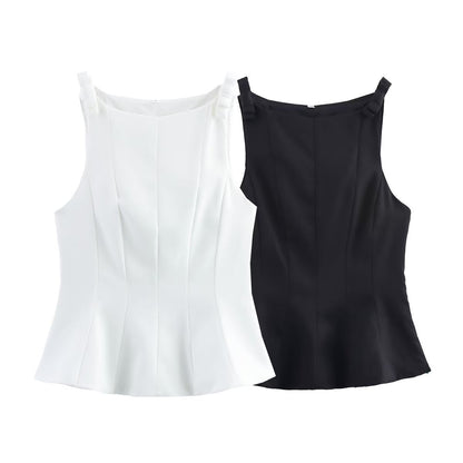 Elegant Peplum Bow Strap Tank Top