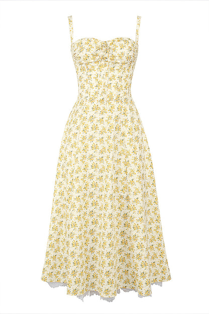 Slim Flower Print Lace Spaghetti Dress