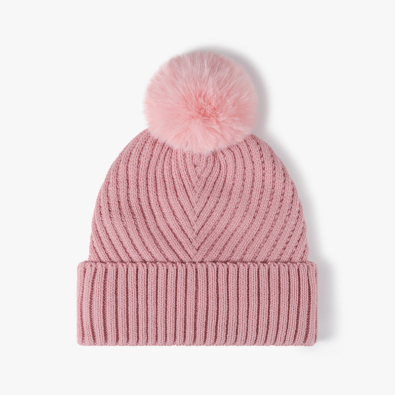 Solid Color Ribbed Knit Pom Beanie