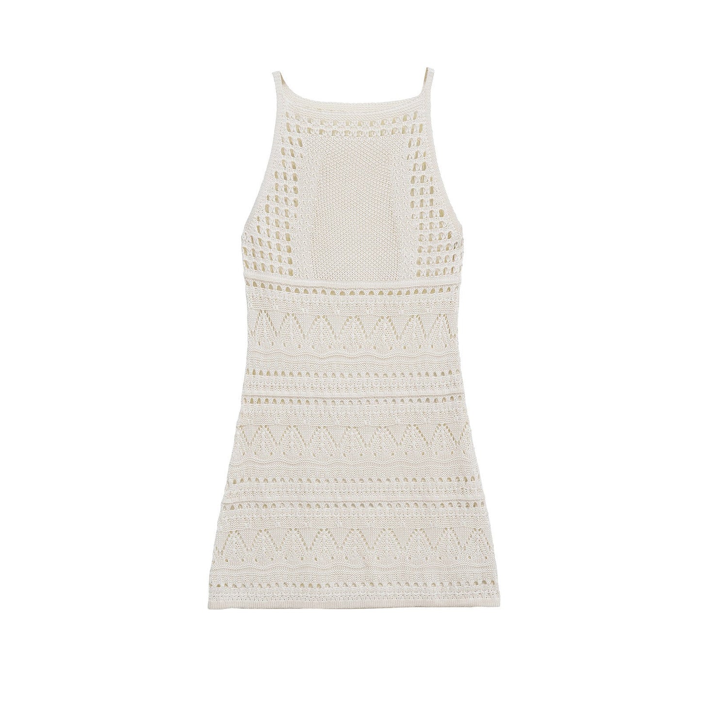 Jacquard Mesh Knit Sleeveless Mini Dresses