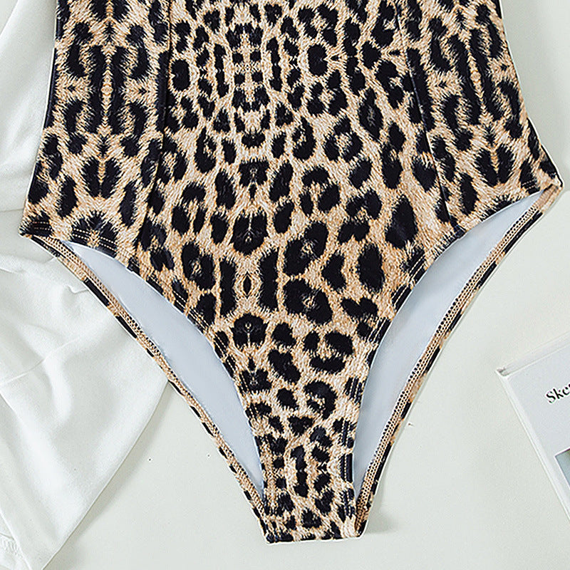 Leopard Print Spaghetti Strap One Piece Swimwear