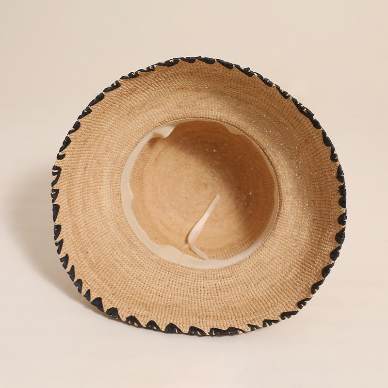 Vintage Straw Handwove Black Trim Bucket Hat