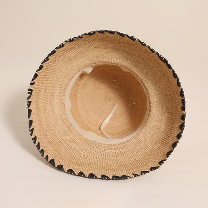 Vintage Straw Handwove Black Trim Bucket Hat