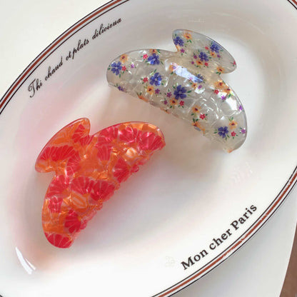 Retro Floral Printed Acrylic Hair Claw