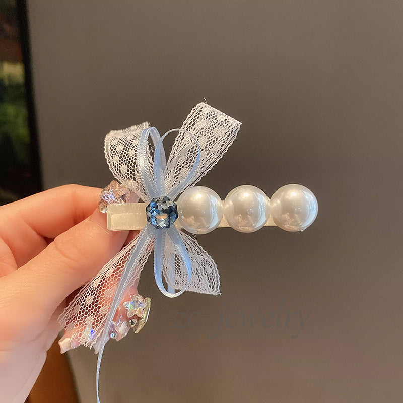 Sweet Lace Bow Ribbon Pearl Hair Clip
