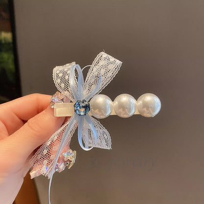 Sweet Lace Bow Ribbon Pearl Hair Clip
