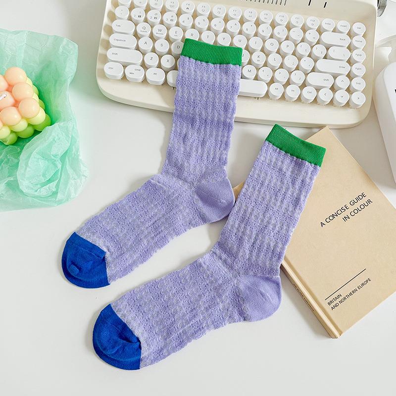 Color Block Thin Mesh Socks