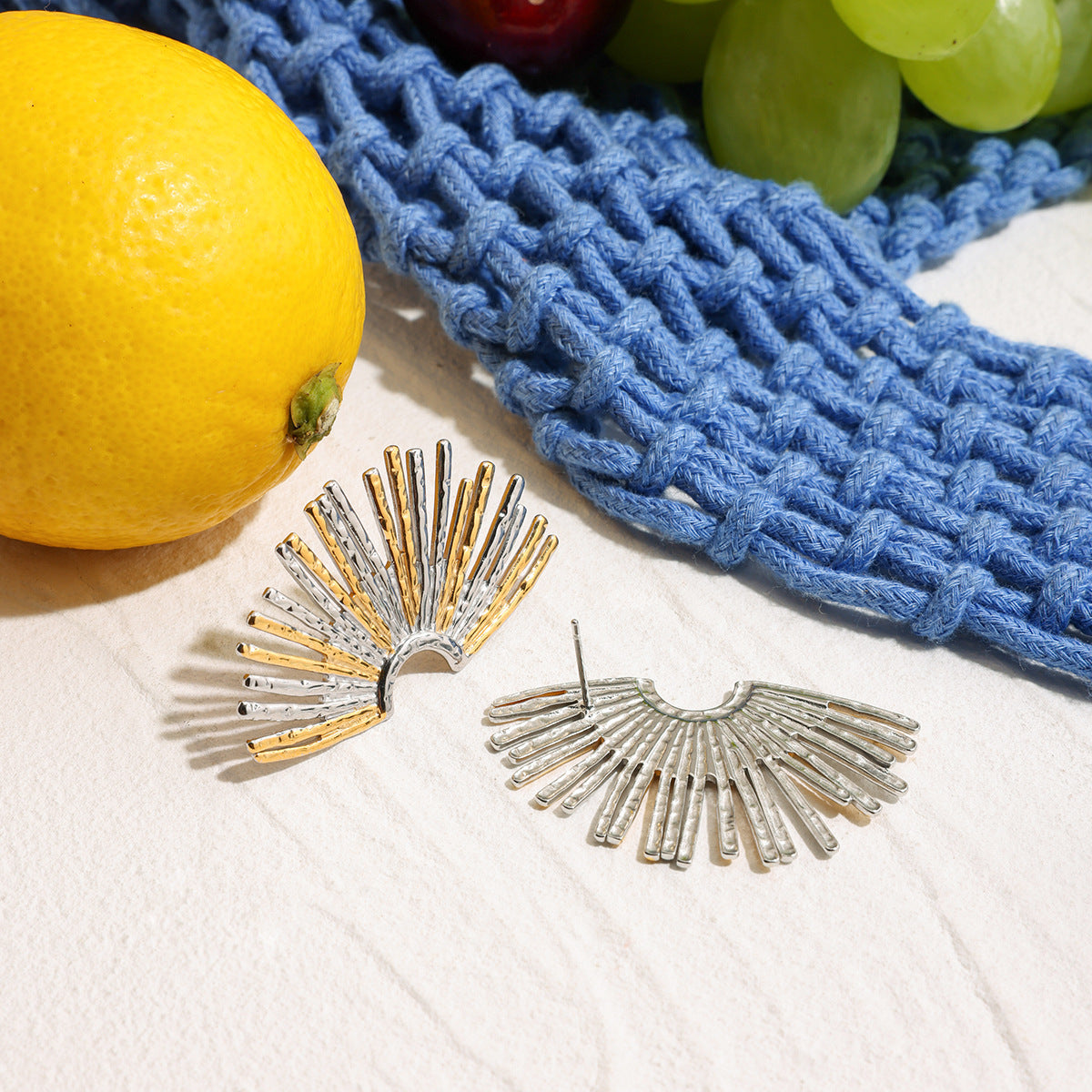 Vintage Gold Fan Shaped Stud Earrings